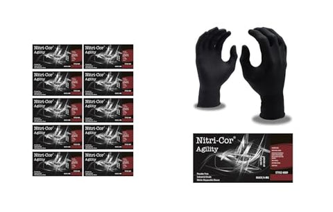 TTS Products Cordova Nitri-Cor Agility, Disposable Nitrile Gloves, Industrial Grade, 6-Mil, Powder Free, Textured, Black Color, Beaded Cuff, Extra Large #4089XL (Case)