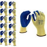 Cordova Cor-Grip Gloves, 10-Gauge, Yellow Poly/Cotton Shell, Blue Latex Palm Coating, 12-Pack