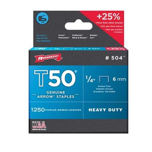 3/8" x 1/4" T50 Heavy Duty Flat Crown Staples, 1250 pk.