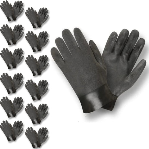 Cordova 5110SJ Black Double Dipped Gloves, Sandpaper Grip, Jersey Lined, 10-Inch, Large, 12-Pack