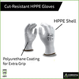 Cordova 3710 Cut-Resistant Gloves, 13-Gauge HPPE/Synthetic Fiber Shell, Polyurethane Palm Coating, ANSI Cut Level