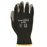 Cordova Cor-Touch Lite Premium Gloves, 15-Gauge, Black Nylon Shell, Gray Polyurethane Palm Coating, 12-Pack