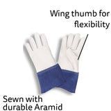 Cordova Premium Grain Goatskin Mig-Tig Gloves, 4-Inch Blue Split Cowhide Gauntlet Cuff, Aramid Sewn, 12-Pack