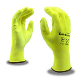 Cordova Cor-Brite 13-Gauge Gloves, Hi-Vis Yellow Polyester Shell, Hi-Vis Yellow Polyurethane Palm Coating, 12-Pack