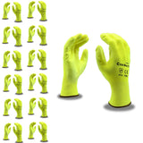 Cordova Cor-Brite 13-Gauge Gloves, Hi-Vis Yellow Polyester Shell, Hi-Vis Yellow Polyurethane Palm Coating, 12-Pack