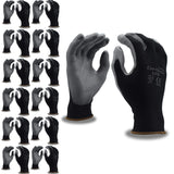 Cordova Cor-Touch Lite Premium Gloves, 15-Gauge, Black Nylon Shell, Gray Polyurethane Palm Coating, 12-Pack