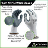 Cordova Cor-Touch II 13-Gauge Gloves, White Nylon Shell, Gray Nitrile Palm Coating, 12-Pack